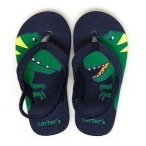 Carters Dinosaur Flip Flops Size 7/8 Childrens Navy & Green Rubber Sandals
